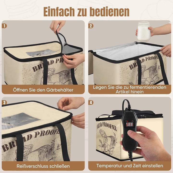 Brotteig-Gärschrank mit Heizung, elektrische Pizzateig-Gärbox mit Temperaturregelung, Zubehör für di