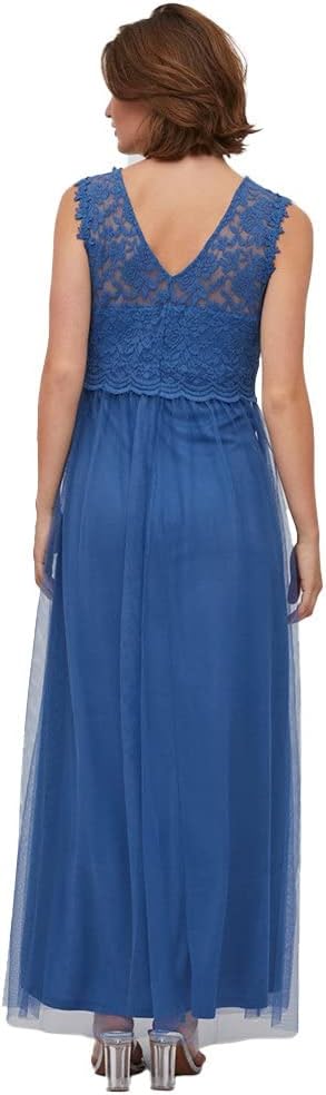 Vila Damen Vilynnea Maxi Dress-Noos Kleid, Federal Blue/Detail:elastic