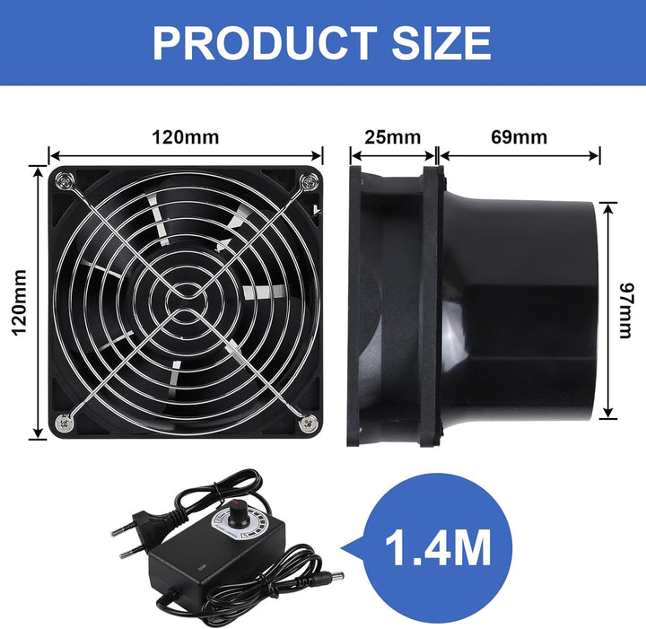 CPROSP Abluftventilator 100mm mit Geschwindigkeitsregler, Rohrventilator, Rauchabzug Ventilator mit