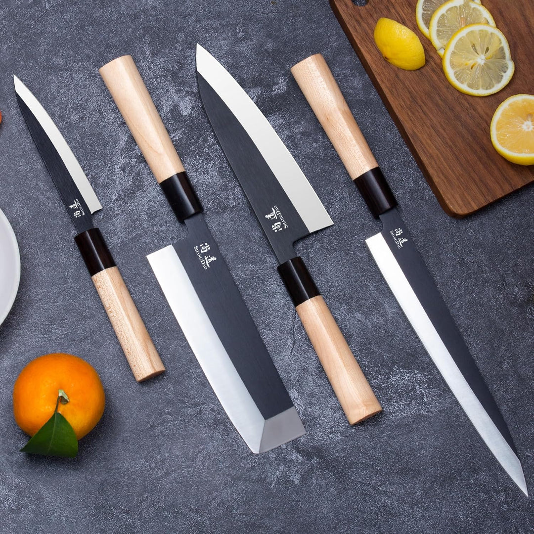 SHANGDAO Japanisches Küchenchef-Set mit 4 Messern, Sushi-Messerset, Nakiri-Yanagiba-Deba-Utility-Küc