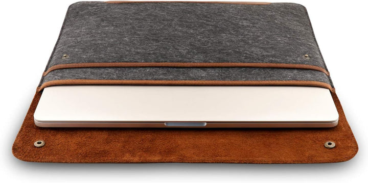 MegaGear MacBook-Tasche aus echtem Leder und Fleece,Laptop-Hülle für MacBook Pro und MacBook Air,14