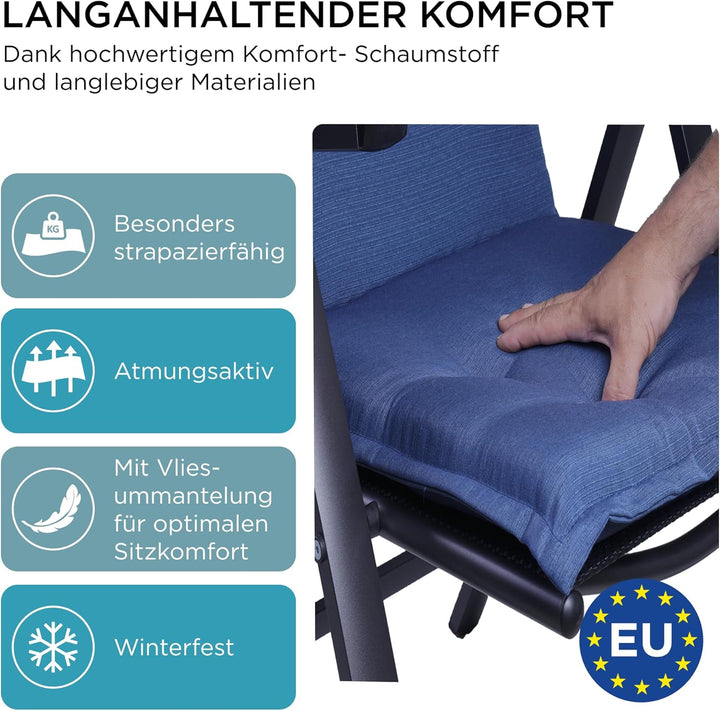 Gartenstuhlauflagen Hochlehner mit Kopfteil I Extra Dicke Sitzauflagen I Made in Europe I Polsterauf
