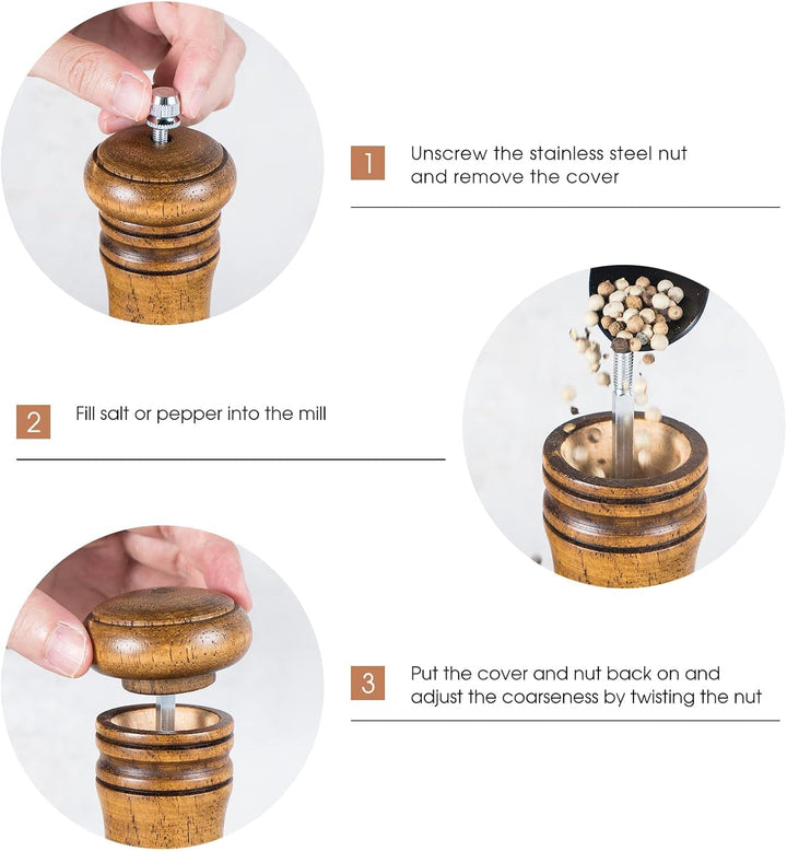 Salz und Pfeffermühle Set, Pfeffer und Salzmühle 2er Set aus Holz 21,5 cm Gewürzmühle Mühlenset Nach