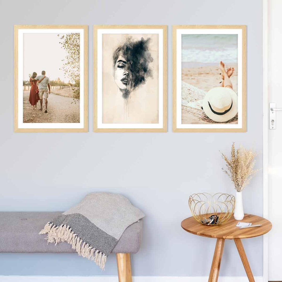 PHOTOLINI Bilderrahmen 40x60 Holz MDF Natur, 3er Set breite 40x60 cm Bilderrahmen mit bruchsicheres