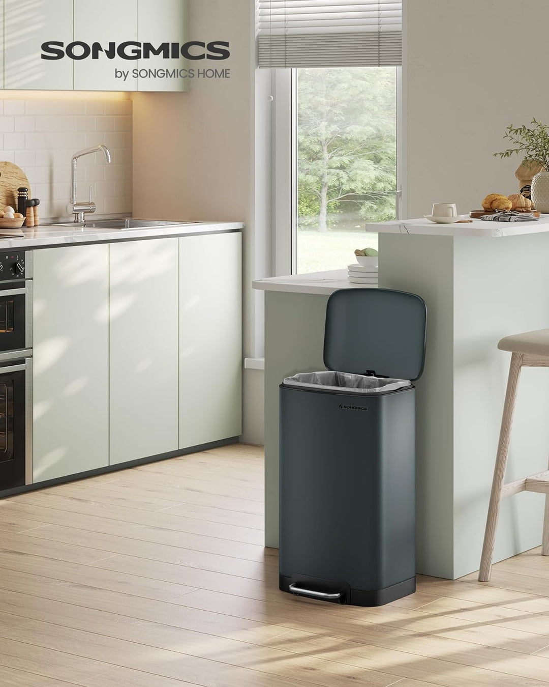 SONGMICS Abfalleimer 30 l, mit Pedal aus Stahl, Inneneimer und Deckel, Griff, weicher Verschluss, lu