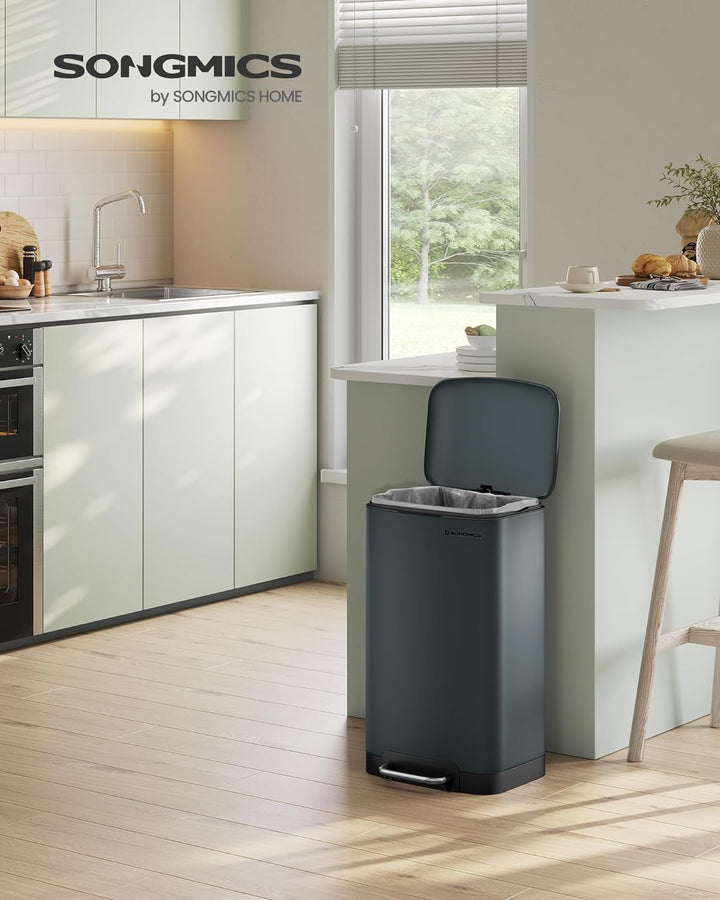 SONGMICS Abfalleimer 30 l, mit Pedal aus Stahl, Inneneimer und Deckel, Griff, weicher Verschluss, lu
