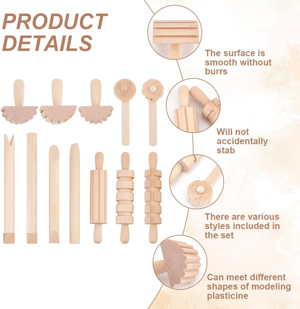 OLYCRAFT 12 Stück Holz Knetwerkzeug Teig Plastilin Werkzeuge Ton- Und Teig Werkzeuge Tonzubehör Inkl