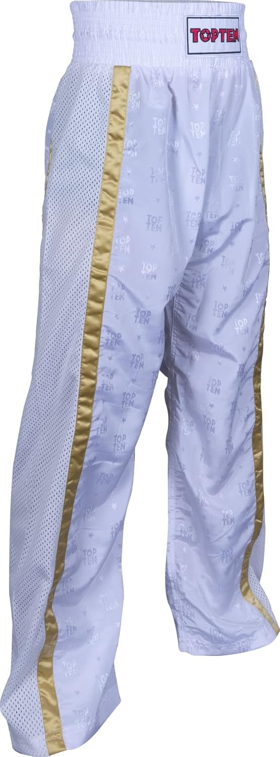 TOP TEN Kickboxhose „Mesh“ Weiss - Gold XXL, Weiss - Gold XXL