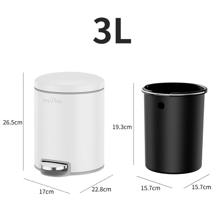 mVm Mülleimer Bad 3L, Mülleimer mit Deckel, Weiss Weiss 3L, Weiss 3L