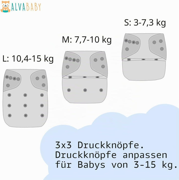 Alva Baby 6 Pack Tasche waschbar Verstellbare Stoffwindeln Windeln + 12 Einsätze 6BM98-DE 18 Stück (
