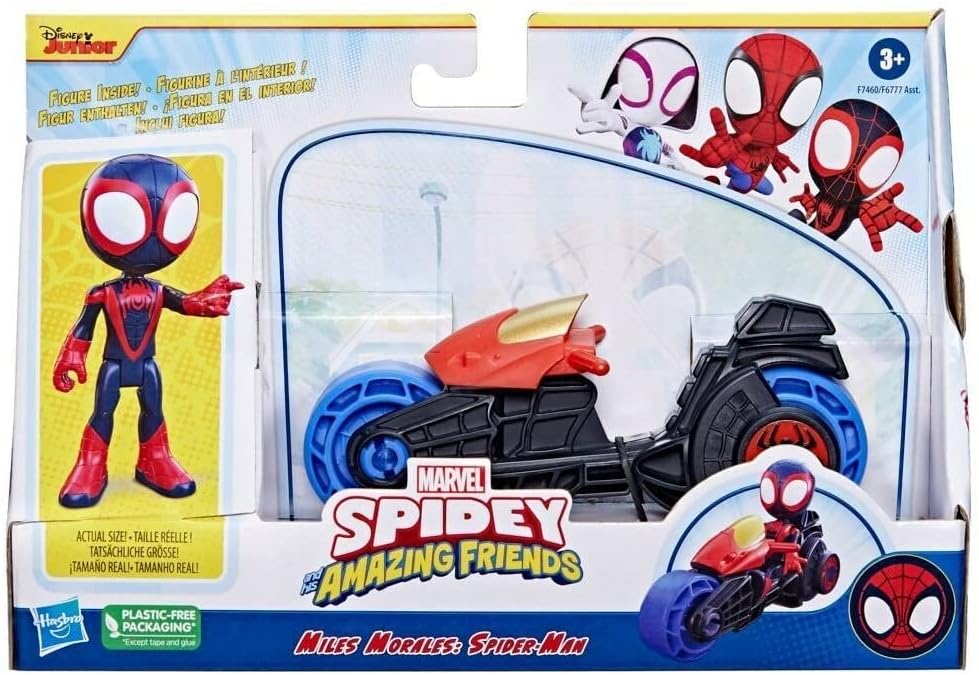 SPIDEY AND HIS AMAZING FRIENDS Marvel Miles Morales: Spider-Man Action-Figur, Spielzeug-Motorrad, Sp