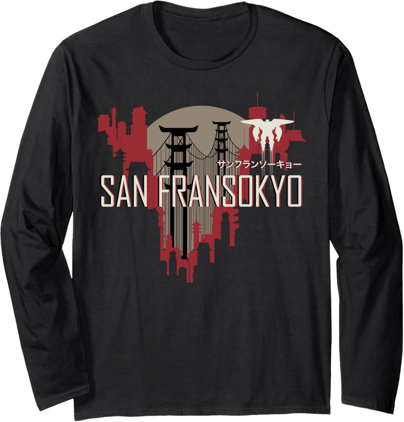 Disney Big Hero 6 San Fransokyo Skyline Silhouette Langarmshirt