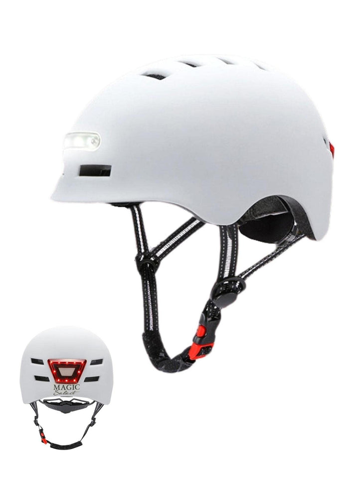 Fahrrad oder Elektrorollerhelm mit Rotem Warnlicht + weissem Frontlicht. Fahrradhelm, Skate, Schlitt