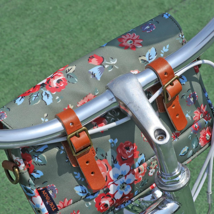 Tourbn Wasserdichte Leinwand Fahrradtaschen Fahrradtasche Lenkertasche Blumenmuster Grün, 25* 18* 6c