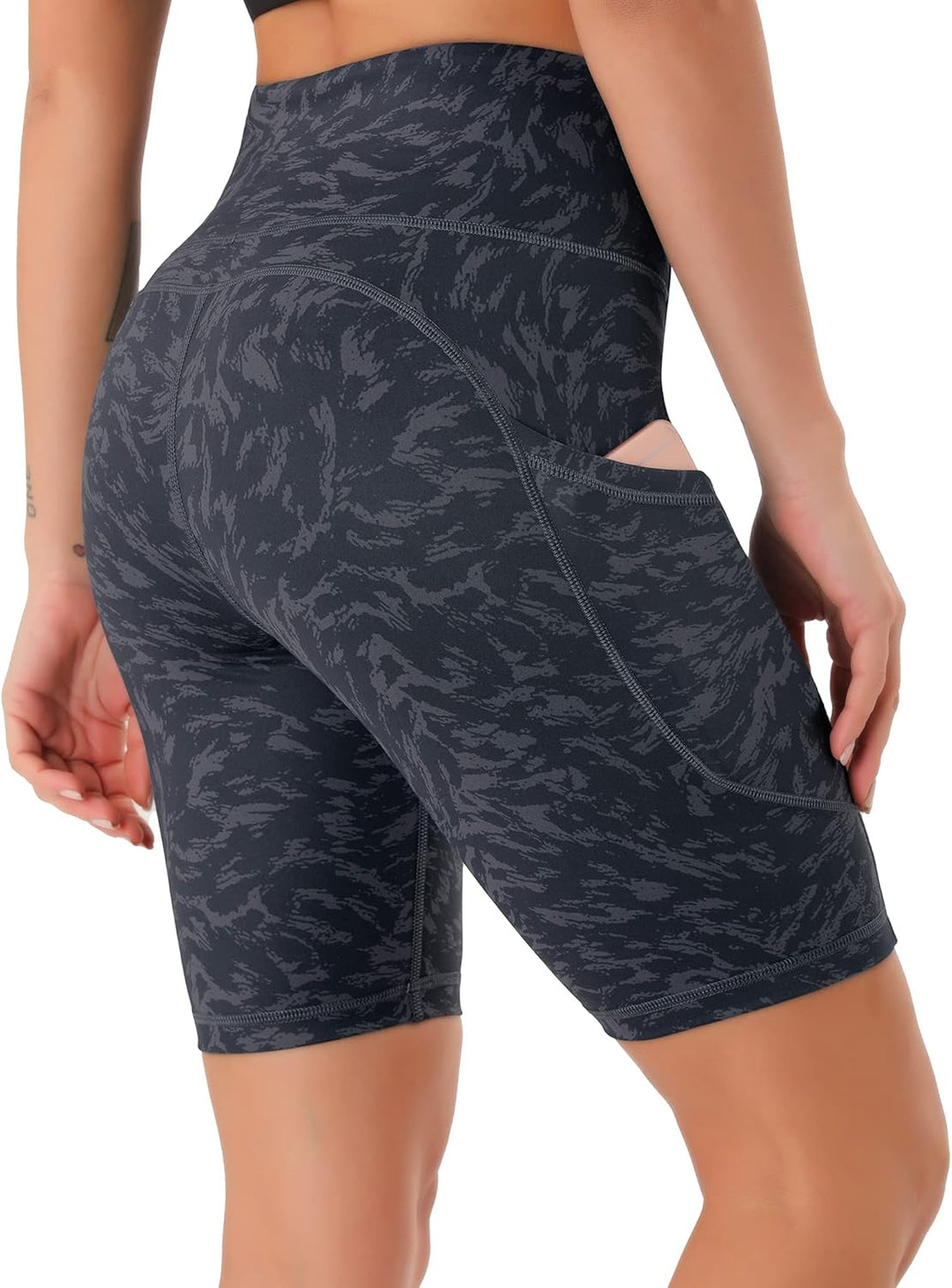 Persit Damen Kurze Leggings, Blickdicht Radlerhose mit Taschen XS Grau Seidenband, XS Grau Seidenban