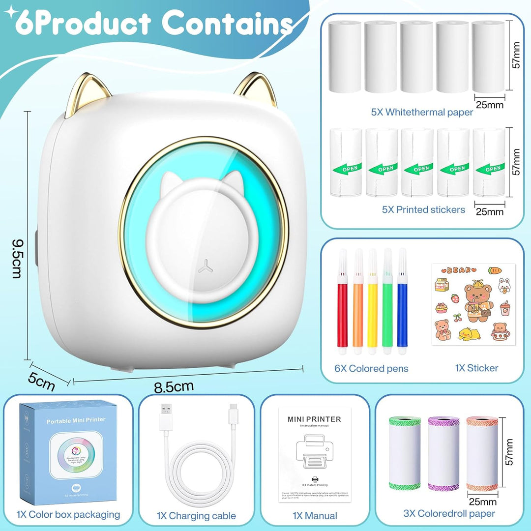 Mini Drucker, Tragbarer Mini Fotodrucker Thermodrucker Smartphone Taschendrucker, Wireless Bluetooth