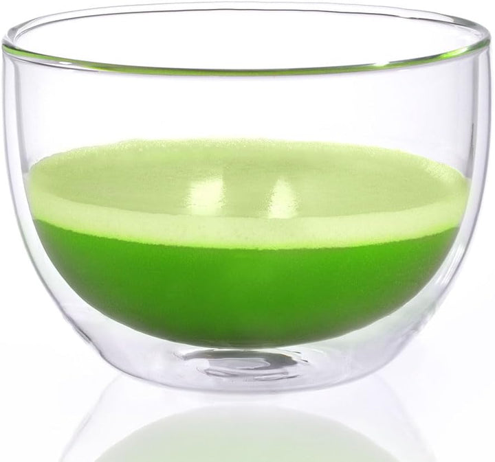 Glas Matcha-Set 3-teilig, 400ml aus doppelwandigem Thermo-Glas/Matcha Schale/Matcha Bambuslöffel/Mat