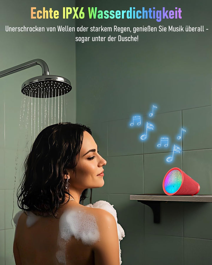 Tragbarer Bluetooth-Lautsprecher Drahtlos, IPX6 Wasserdichter Bluetooth-Lautsprecher mit 9 farbigen