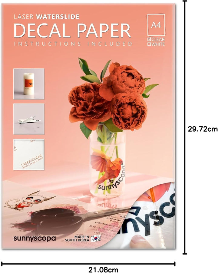 Sunnyscopa Wasserschiebefolie für Laserdrucker - Transparent, A4, 20 Blätter - Personalisierte Trans