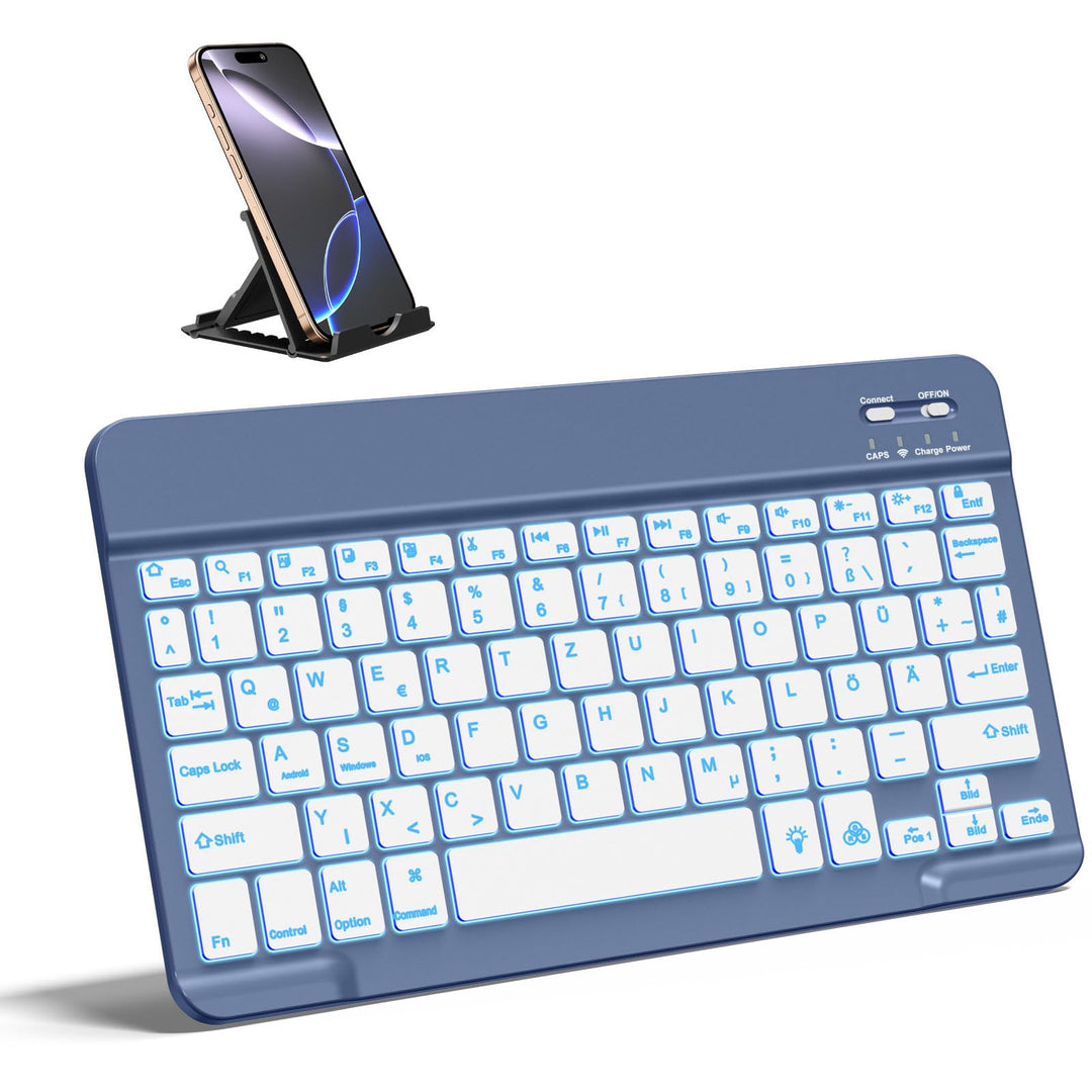 Vobafe Bluetooth Tastatur mit Telefonhalter für iPad Air/Pro/Mini/A16/11/10.9/10.2/iPhone, Kabellose