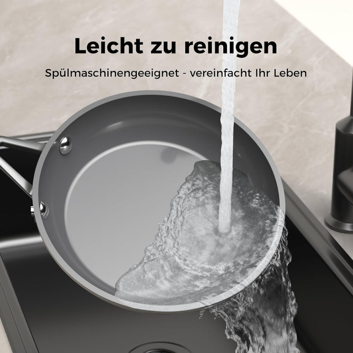 Bratpfanne 28 cm Keramik mit Diamant-Titan-Antihaftbeschichtung, Induktionsgeeignet, PTFE-frei PFOA-