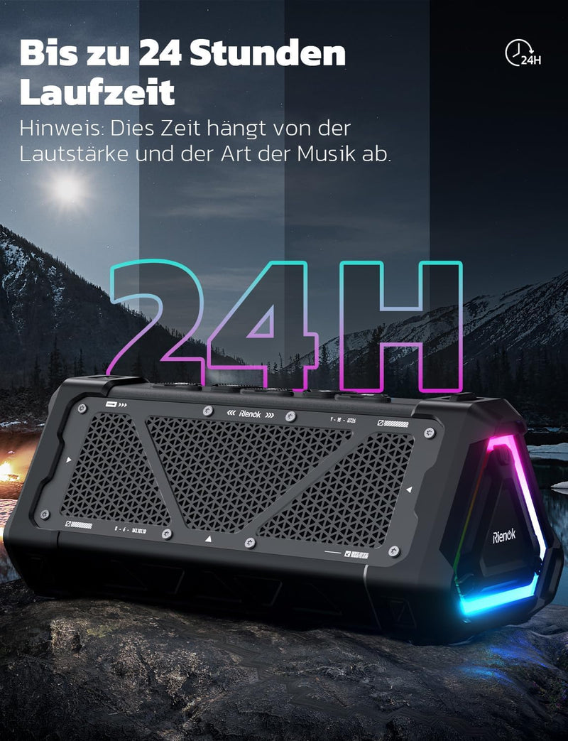 RIENOK S11 Bluetooth Lautsprecher 30W Musikbox mit EQ Modus USB-Audio IPX7 Bluetooth Box 24h Akku Tr