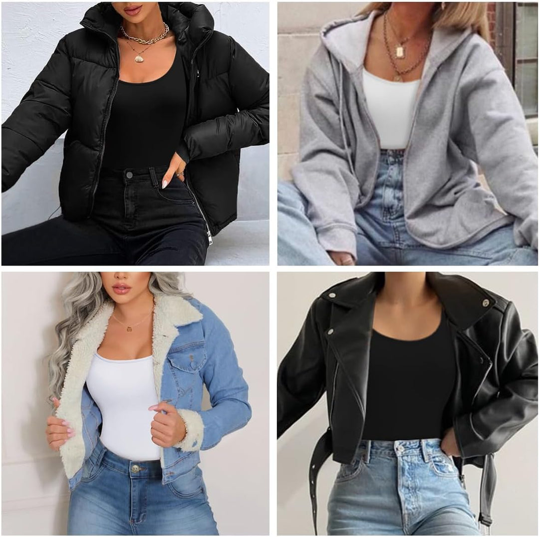 Ekouaer Damen Langarm-Shirt, Rundhalsausschnitt, Stretch, enganliegend, trendiges Basic-Top, leichte