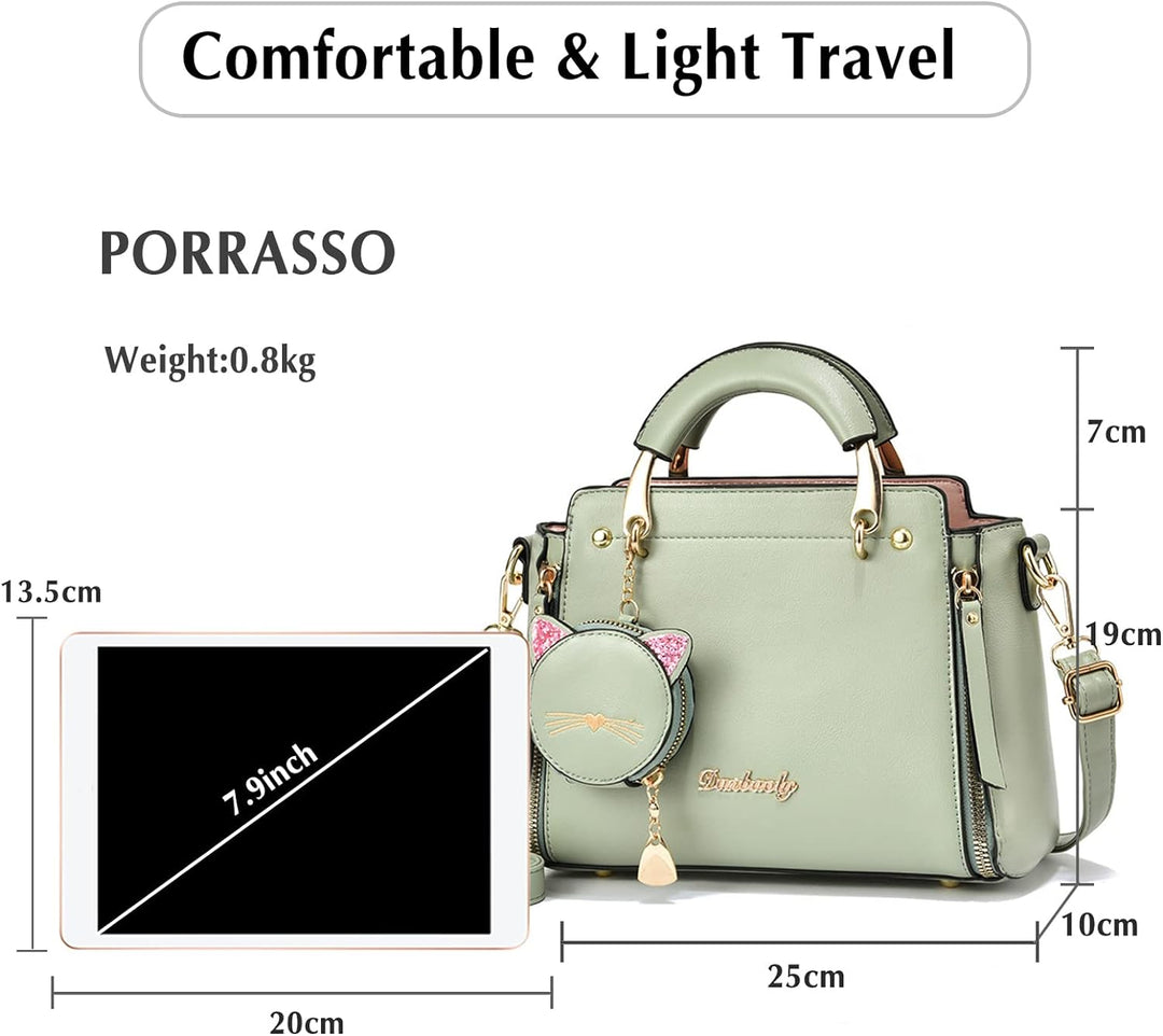 PORRASSO Damen Handtasche Süsse Umhängetasche Henkeltaschen Frauen Wasserdicht PU Leder Schultertasc