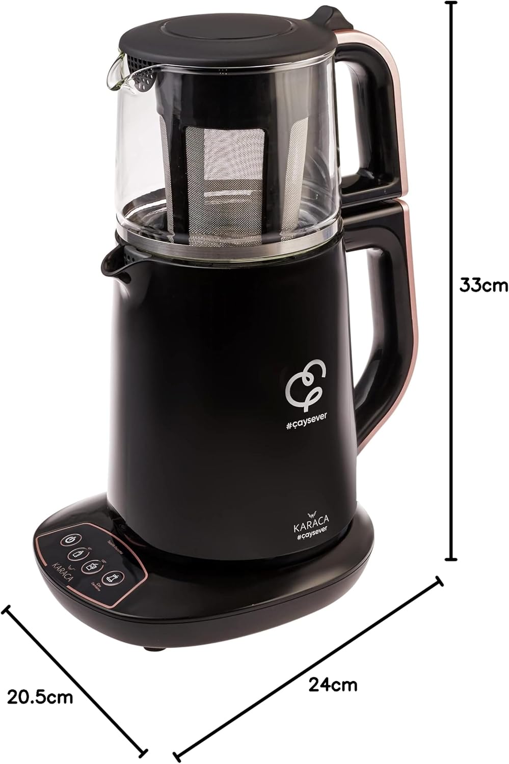 Karaca Caysever Sprechende Teekocher Rosegold Elektrisch Kupfer, 1700 W, Türkische Teekanne, Teepot,