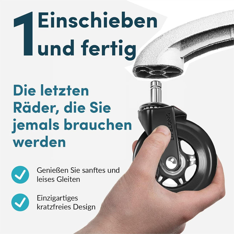 Bürostuhl Rollen 5er-Set, Schaftgrösse 11X22mm, Bürostuhl-Räder Ersatzrollen für Teppich und Parkett