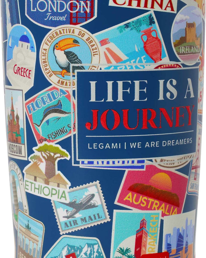 Legami - Thermobecher Hot&Cold Vacuum Tumbler, Travel Stickers, luftdichter Verschluss, aus Edelstah