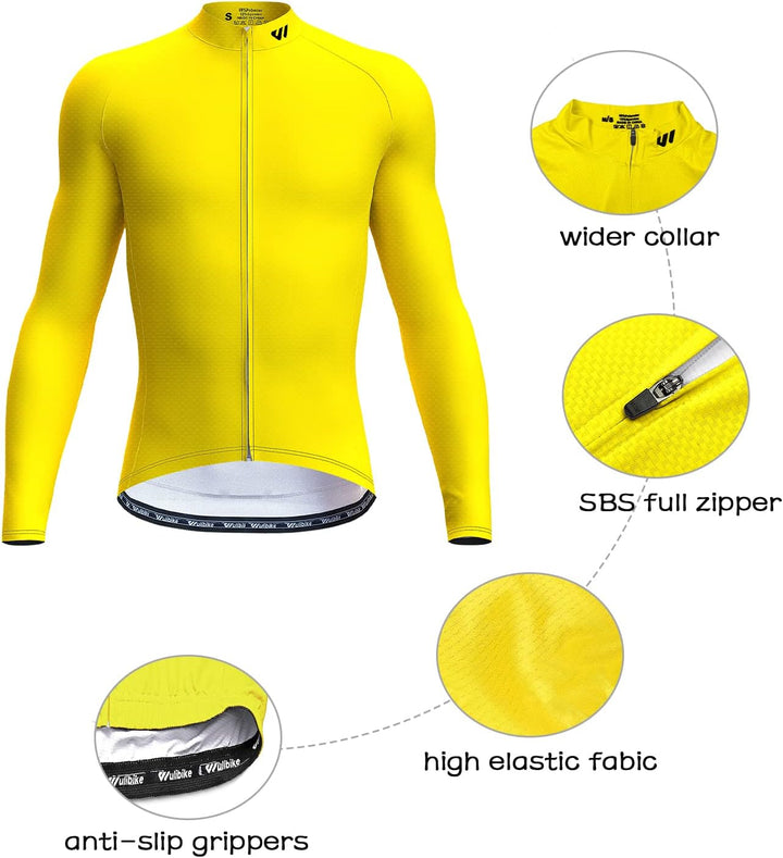 Wulibike Radtrikot Herren Langarm - Rennrad Trikot Herren Reissverschluss mit Taschen, Sommer Atmung