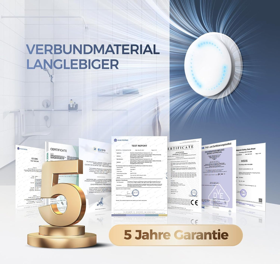 Badlüfter 150mm - 11 Lichteffekte, 2 Richtungen Ventilaton, 6 Geschwindigkeiten, Leiser Abluftventil