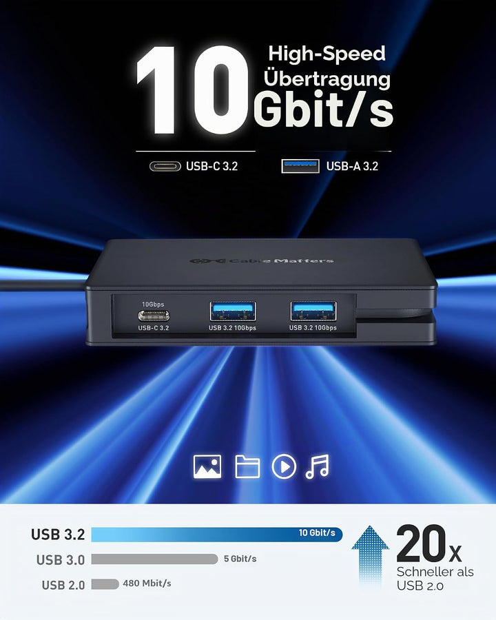 Cable Matters 8-in-1 portable 40Gbit/s USB4 Hub (USB 4 Dock) Dual-DisplayPort 4K@60Hz, Single-Displa