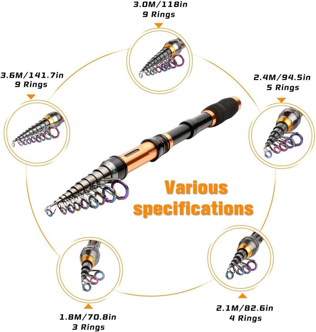 BNTTEAM Tragbare Angelrute 99% Kohlefaser Teleskopisch Superhartes Ultraleicht Angelrute für Travel