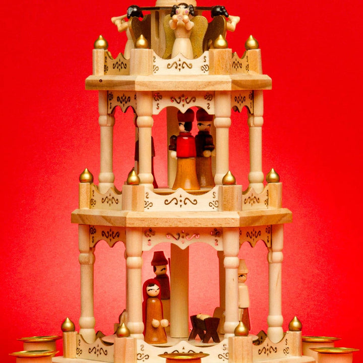 Sikora P3 Klassische Holz Weihnachtspyramide mit 3 Etagen