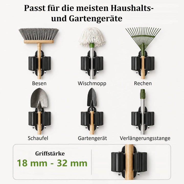 3-H 12 Stück Gerätehalter Set, Besenhalterung Wand Gartengerätehalter Besenhalter, Wandhalterung für