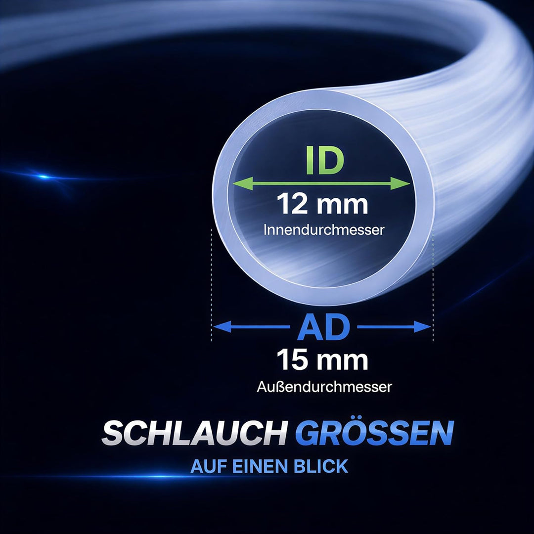 Silikonschlauch Transparent Lebensmittelecht - 12mm ID x 15mm AD 5 Meter - Hitzebeständiger Schlauch