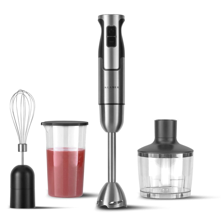 KLAMER Stabmixer Set 800 Watt (2023), 4 in 1 Pürierstab Edelstahl mit stufenloser Geschwindigkeit un