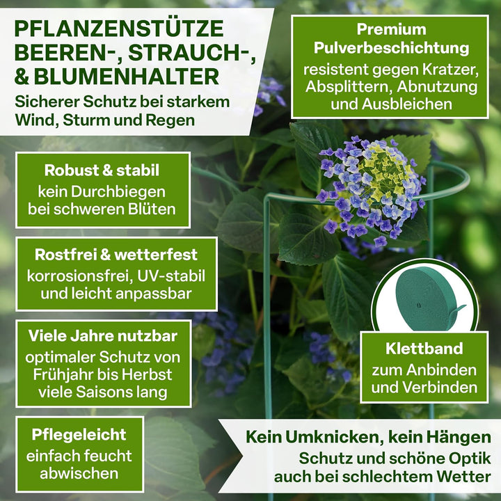 TTL GARDEN Strauchstützen 70cm x 40cm 6er Set + Klettband - Pflanzenstütze Stahl rostfrei Kunststoff