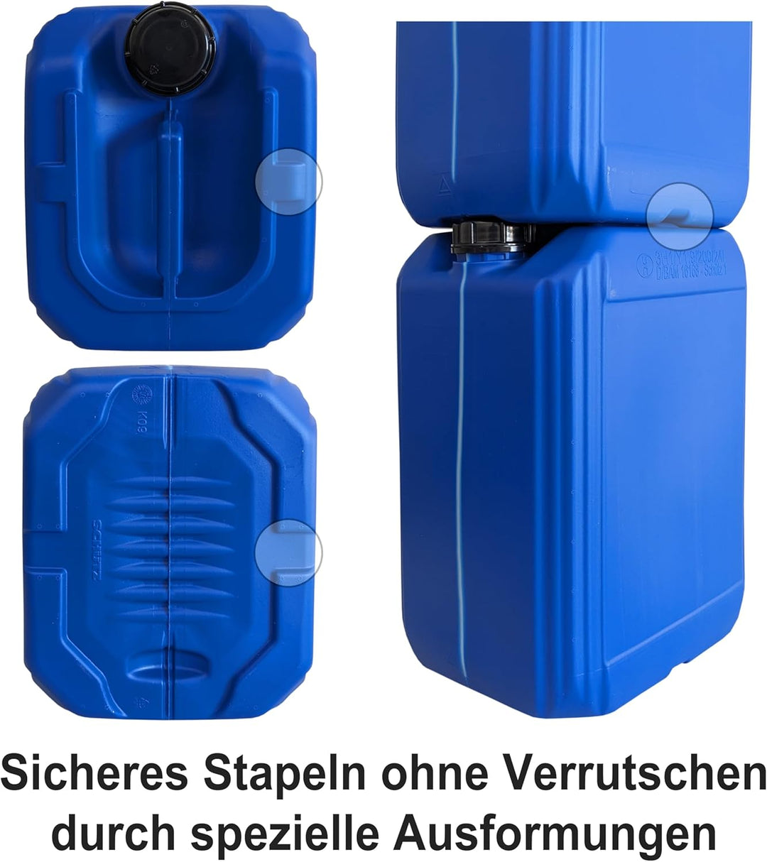 plasteo® 3x 25 Liter Getränke Wasserkanister mit 1 Hahn und 3 Schraubdeckel (DIN 61) | Lebensmittele
