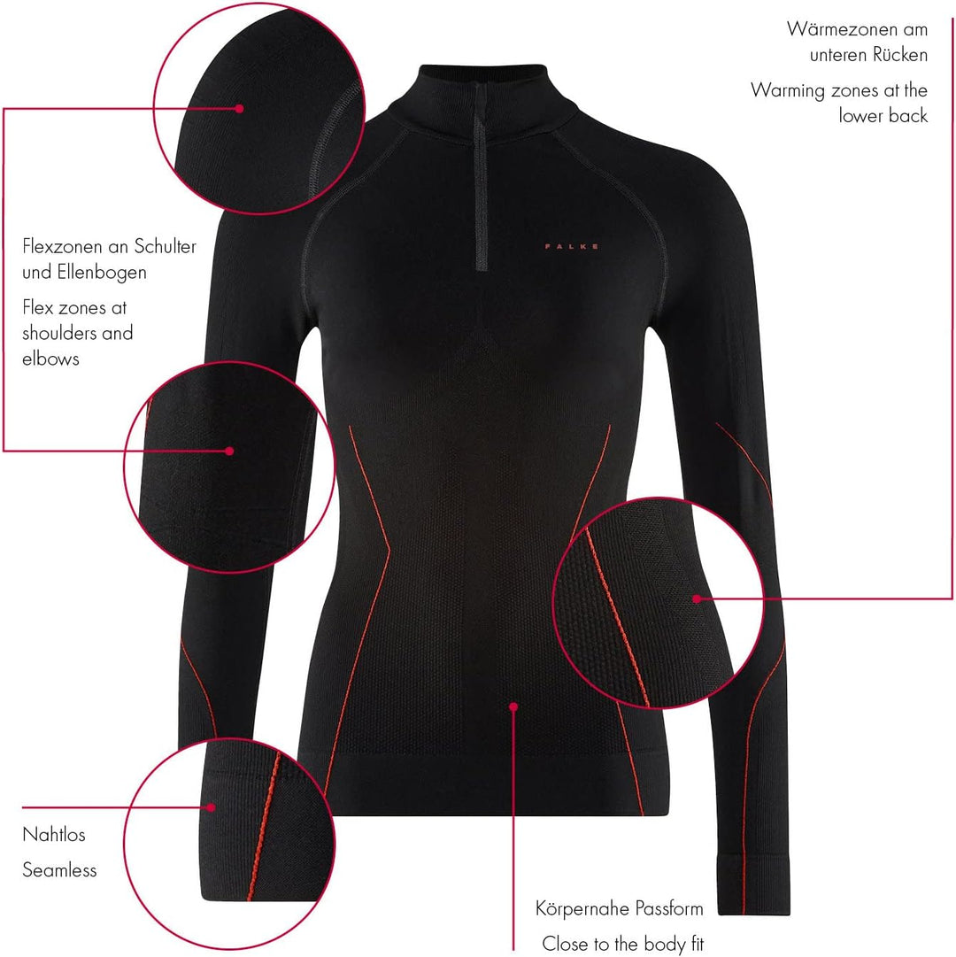 FALKE Damen Maximum Warm High Zip Neck Funktionsshirt Langarm kalte bis sehr kalte Temperaturen Funk