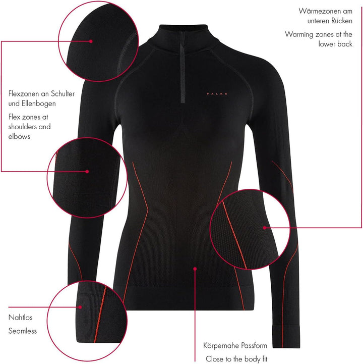 FALKE Damen Maximum Warm High Zip Neck Funktionsshirt Langarm kalte bis sehr kalte Temperaturen Funk