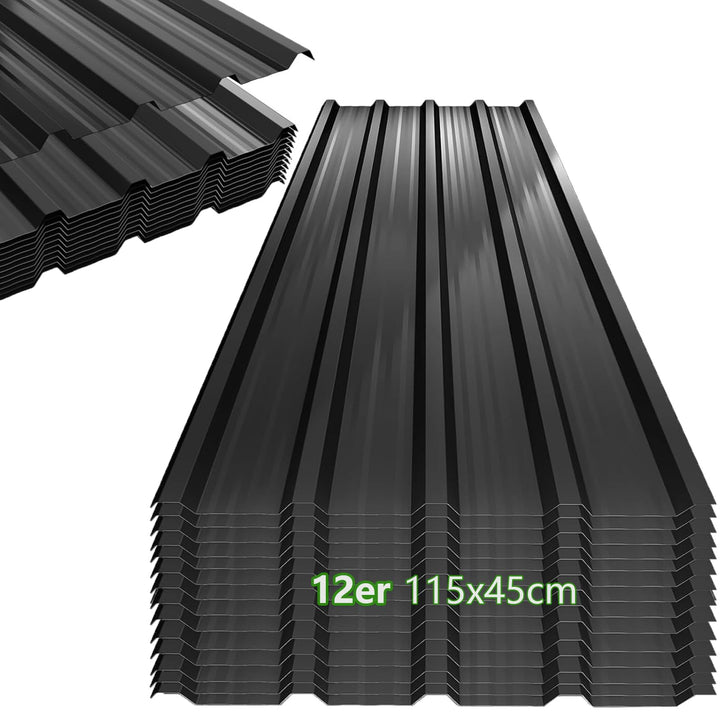 12er Set Profilblech Trapezblech, 115x45cm (6,21m²) Verzinkt Metall Dachplatten Wellblechplatten, Sc