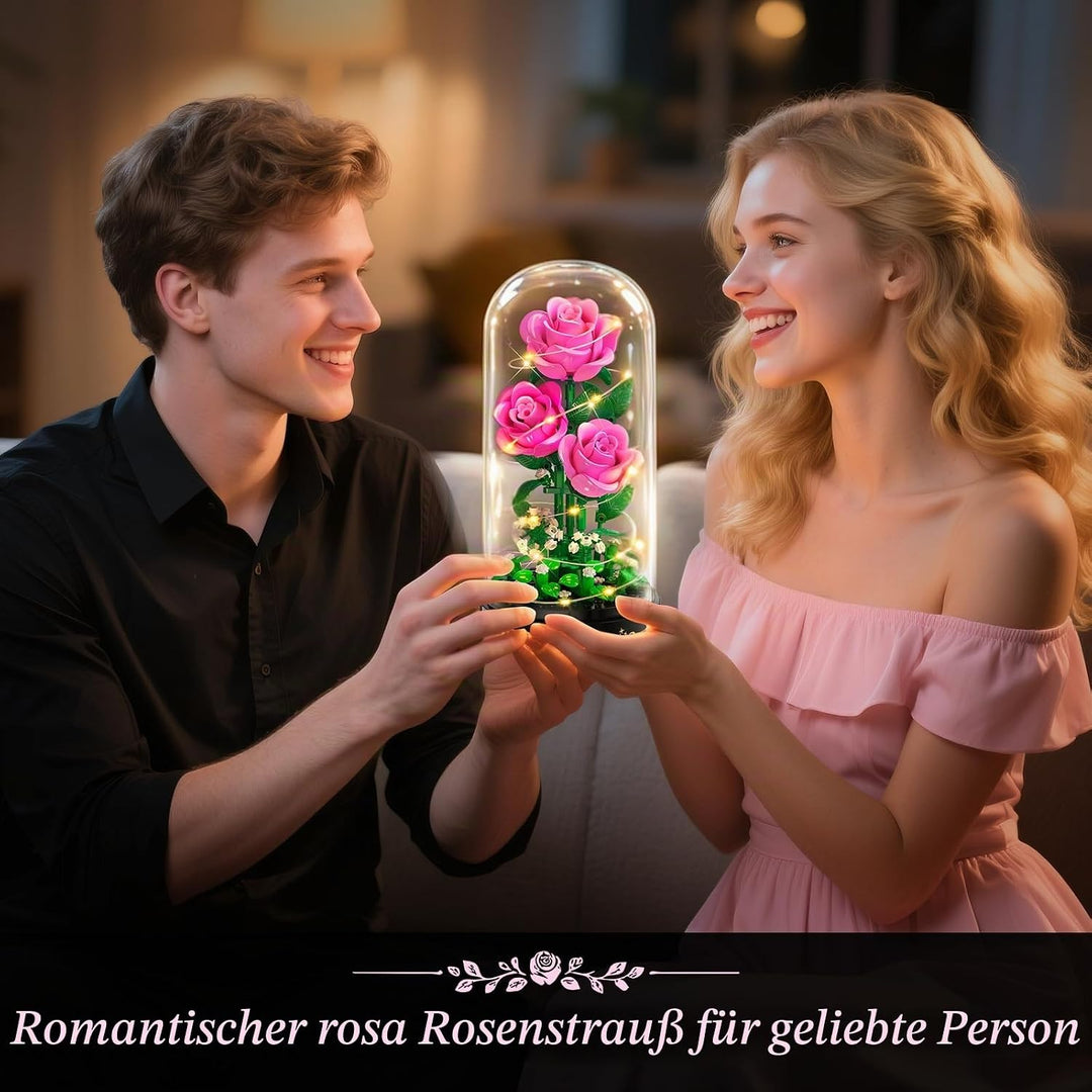 HiWEEGO Rosa Rosen Blumenstrauss Bauset mit LED Licht für Ehefrau Erwachsene | 3,6 MM Rosenstrauss m