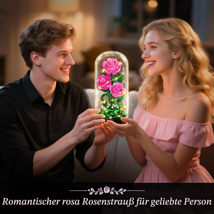 HiWEEGO Rosa Rosen Blumenstrauss Bauset mit LED Licht für Ehefrau Erwachsene | 3,6 MM Rosenstrauss m