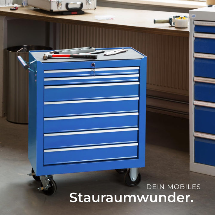 tectake Werkzeugwagen, Werkstattwagen, rollende Werkstatt, Werkzeugwagen leer, Werkzeugbox, 7 Schubf