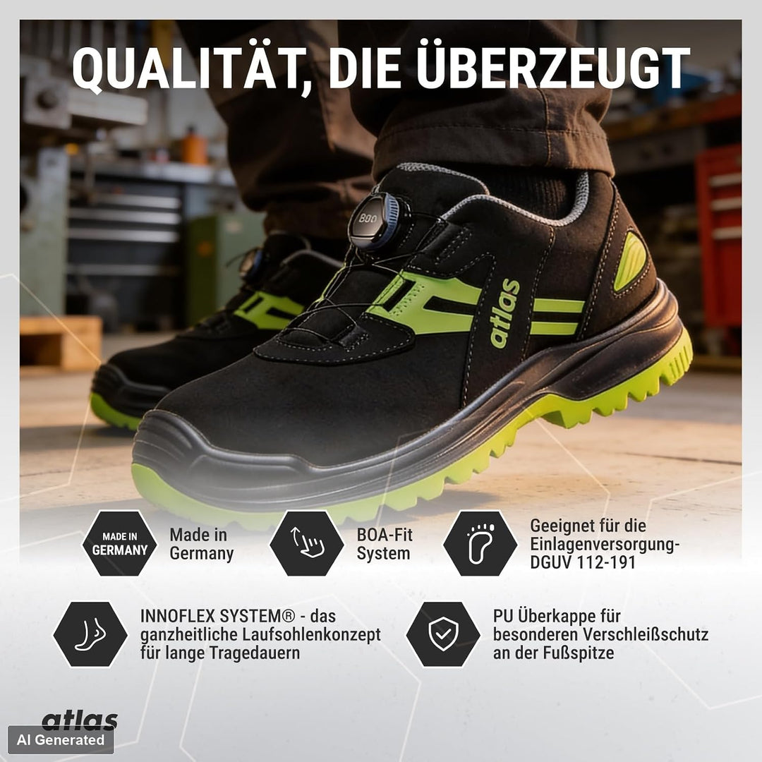Atlas Flash 5255 XP Boa ESD Gr. 36-49 45/49 EU Schwarz Gelb, 45/49 EU Schwarz Gelb