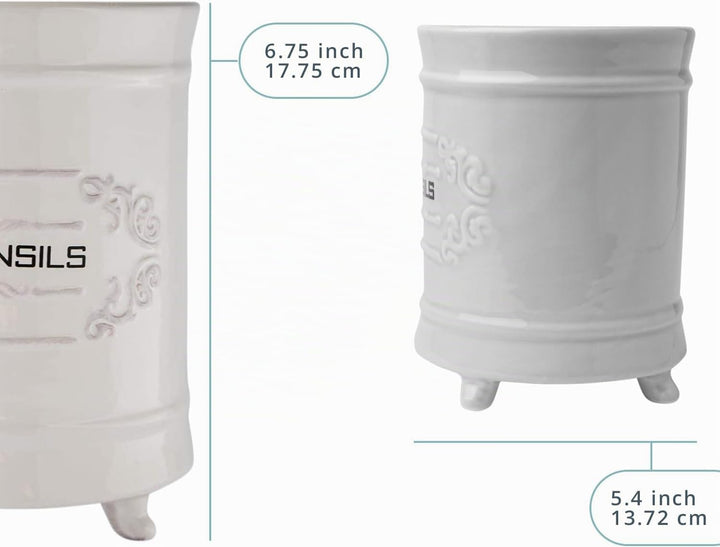 Comfify Französischer weisser Keramik-Utensilienhalter - Vintage Style Kochgeschirr Caddy - Antikes