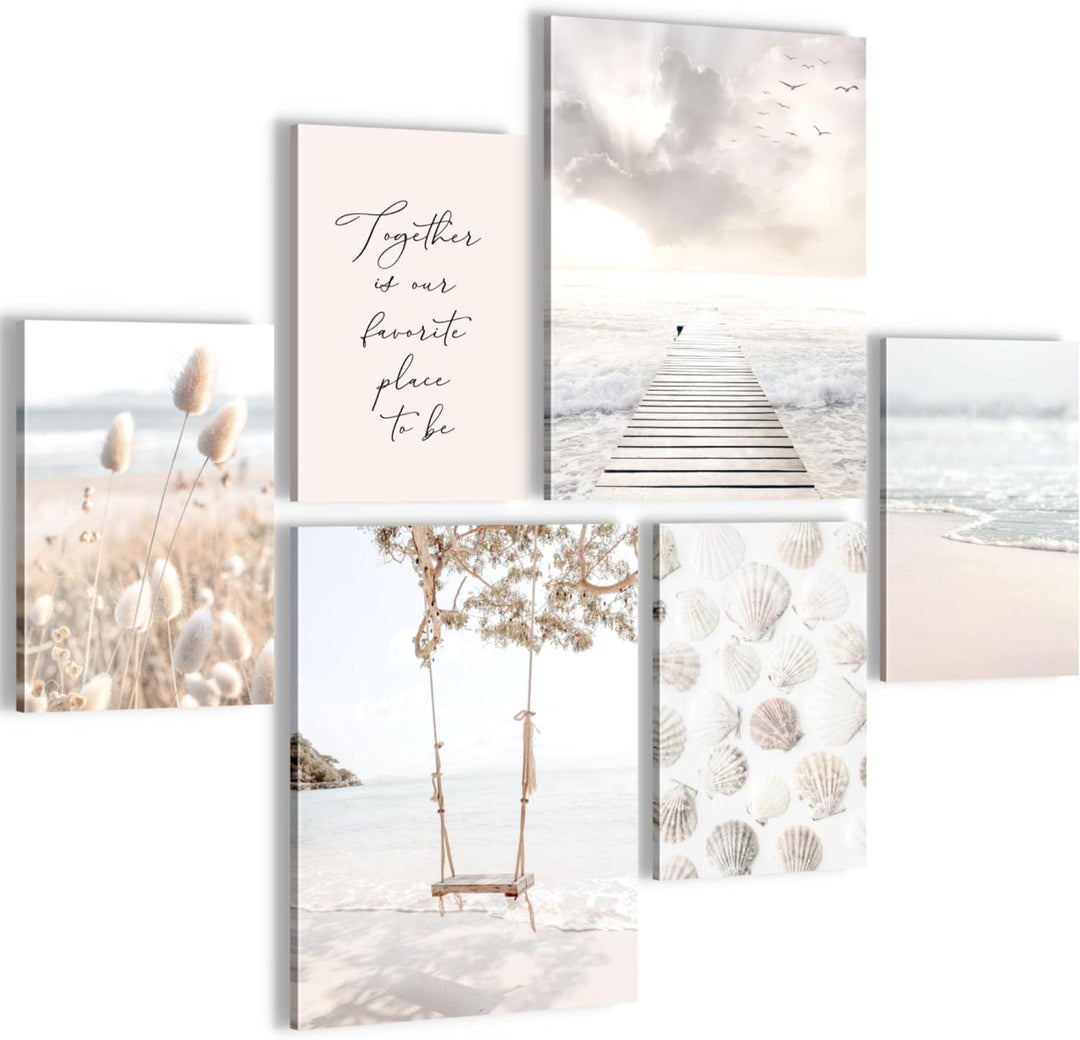 Novart Bilder Set - AUFHÄNGFERTIG - KEIN EXTRA RAHMEN BENÖTIGT - Strand Meer Relax Modern Beige - Wo